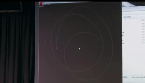 This is the actual computer program Andy Weir wrote to plot the orbits of the Earth, Mars, as well as plotting the Hermes spacecraft. Show is the full Hermes flight path in the simulation.